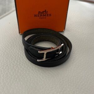 Authentic Hermes Dark Brown Leather Wrap Bracelet